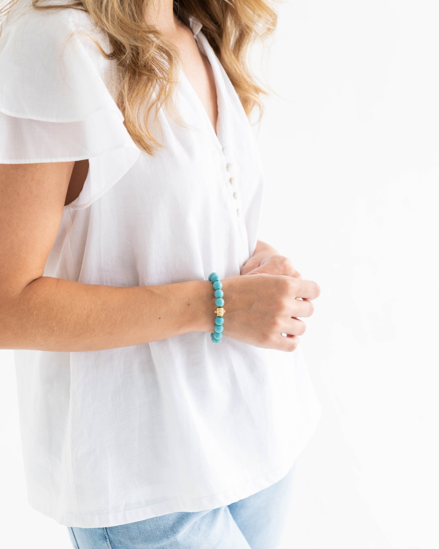 Susan Shaw 24K Gold Triple  Plated Turquoise Bailey Stretch Bracelet