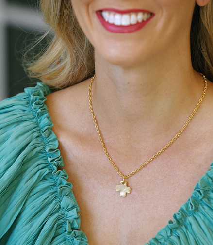Susan Shaw 24K Gold Plated Small Gold Cross Necklace 15"