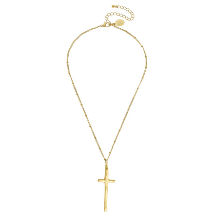 Susan Shaw Handcast Gold Long Cross Beaded Chain Necklace