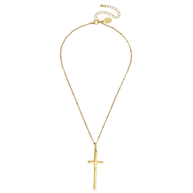 Susan Shaw Handcast Gold Long Cross Beaded Chain Necklace