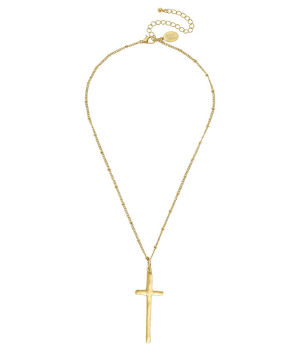 Susan Shaw Handcast Gold Long Cross Beaded Chain Necklace