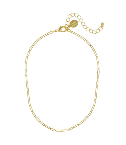 Susan Shaw 24k Yellow Gold Triple Plated Small Paperclip Chain Necklace