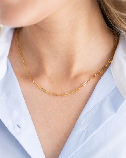 Susan Shaw 24k Yellow Gold Triple Plated Small Paperclip Chain Necklace