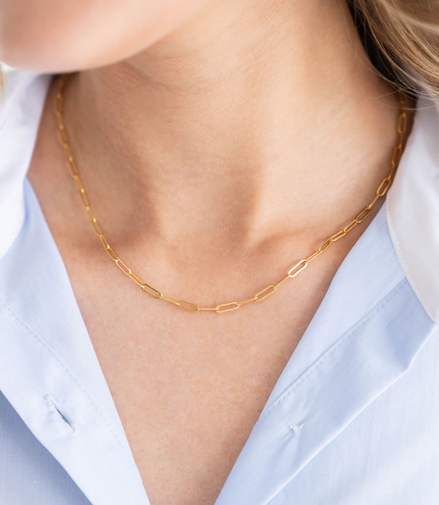 Susan Shaw 24k Yellow Gold Triple Plated Small Paperclip Chain Necklace