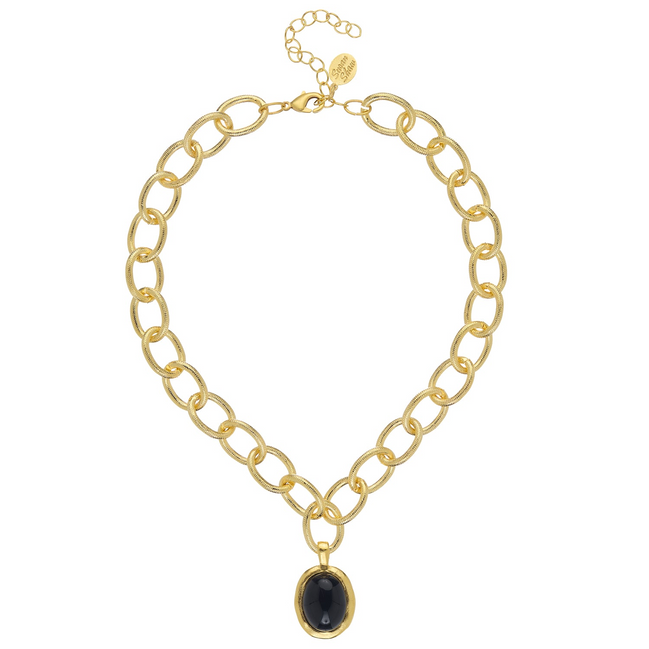 Susan Shaw Gold Oval & Black Onyx Loop Chain Necklace