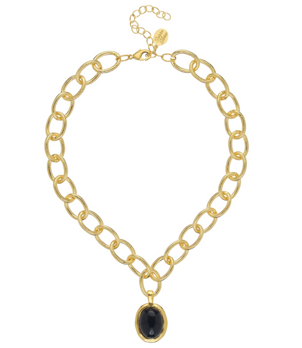 Susan Shaw Gold Oval & Black Onyx Loop Chain Necklace