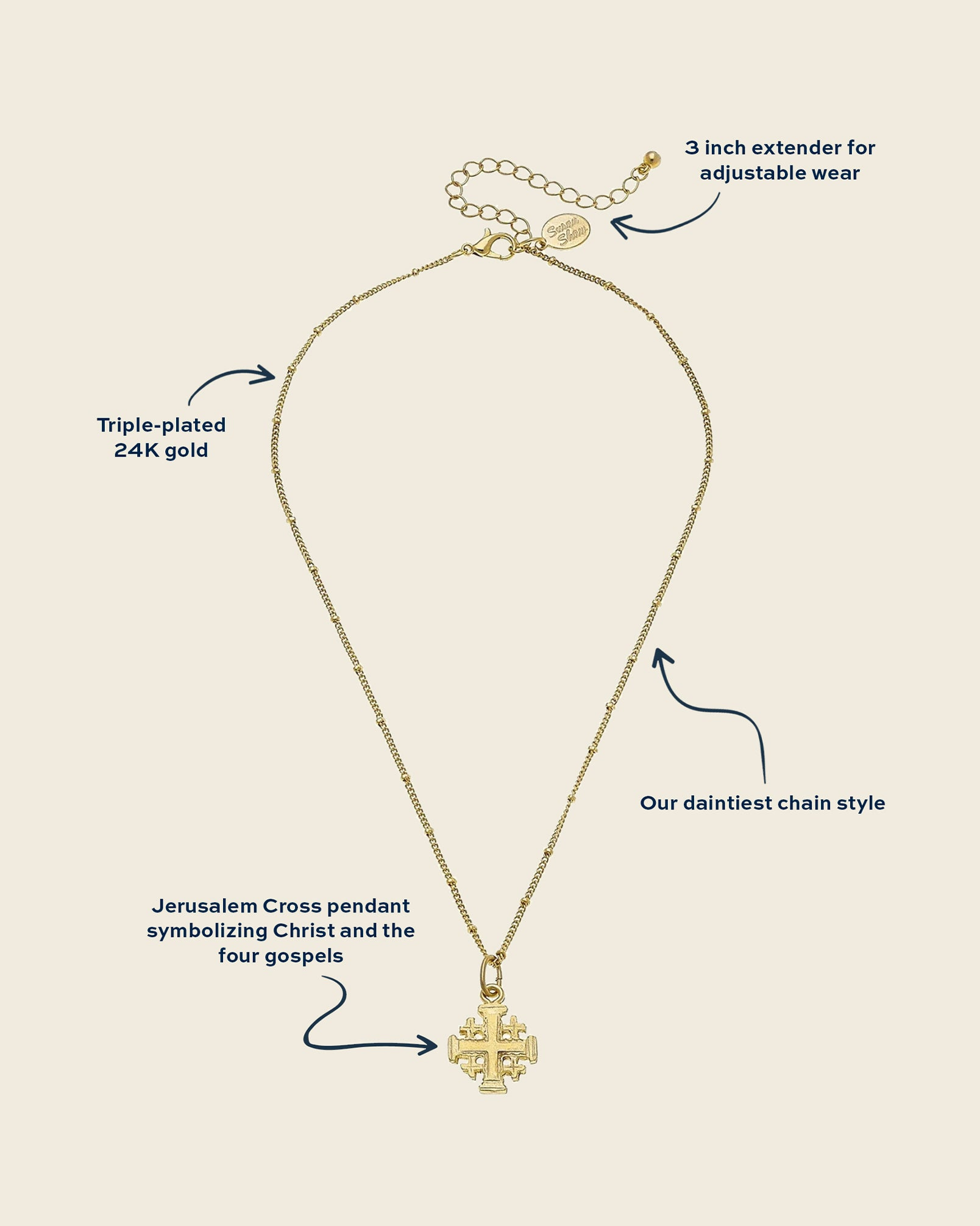 Susan Shaw Medium Jerusalem Cross Chain Necklace