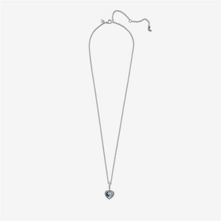 Pandora Sparkling Blue Moon & Stars Heart Necklace 50"