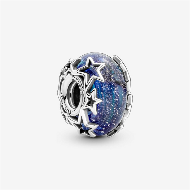 Pandora Moments Galaxy Blue And Star Murano Charm