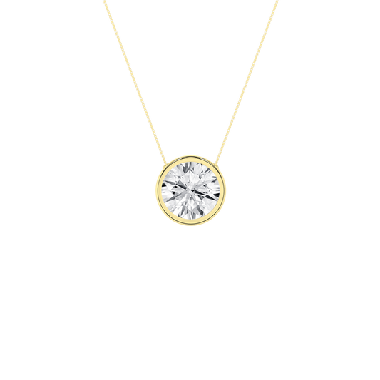 14K Yellow Gold 2 CTW Lab Grown Round Bezel Set Solitaire Pendant Necklace