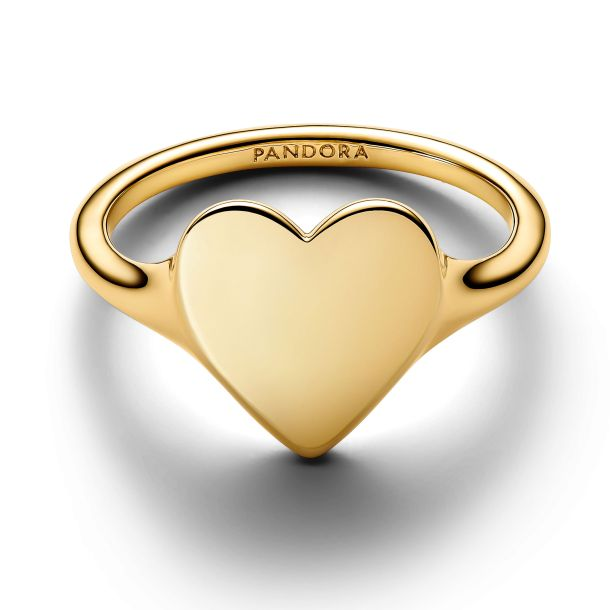 Pandora Moments 14K Gold-Plated Engravable Heart Ring Size 7