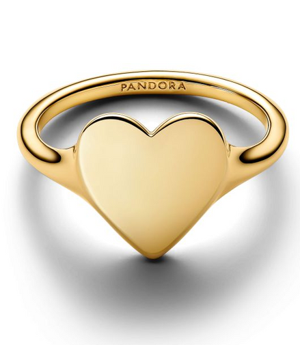 Pandora Moments 14K Gold-Plated Engravable Heart Ring Size 7