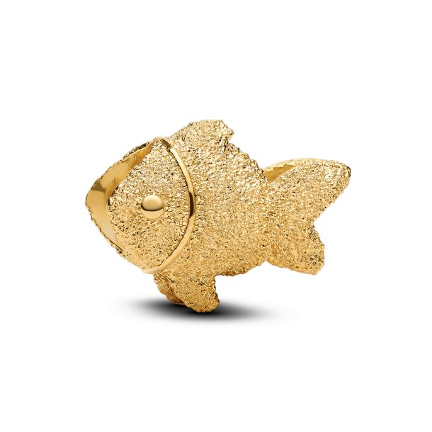 Pandora Moments 14K Gold-Plated Textured Fish Mini Charm