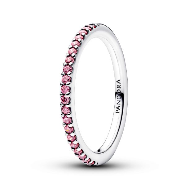 Pandora Timeless Silver Sparkling Pink Band Ring Size 7