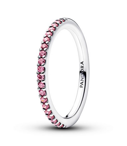 Pandora Timeless Silver Sparkling Pink Band Ring Size 7