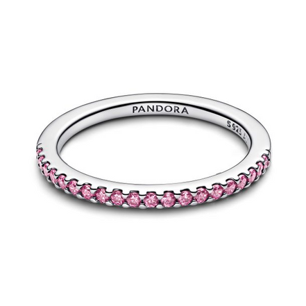 Pandora Timeless Silver Sparkling Pink Band Ring Size 7