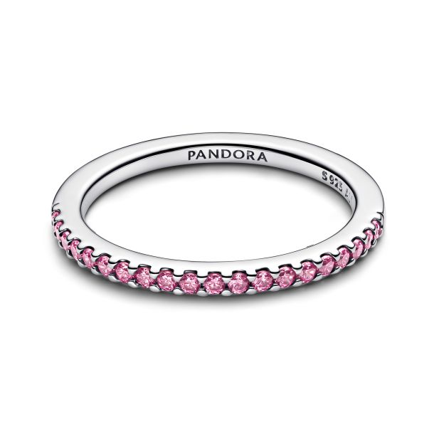 Pandora Timeless Silver Sparkling Pink Band Ring Size 7