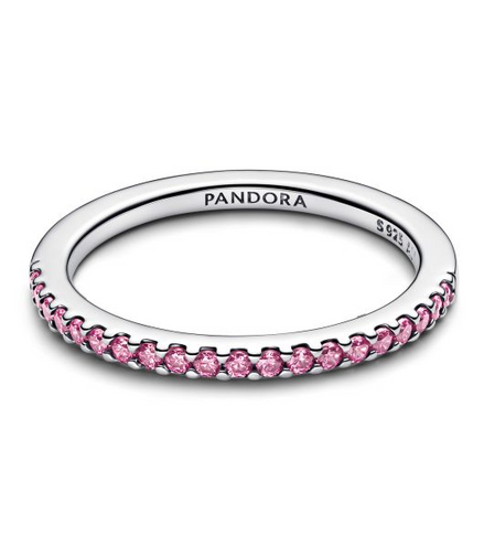 Pandora Timeless Silver Sparkling Pink Band Ring Size 7