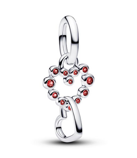 Pandora Moments Connected Hearts And Red Stones Dangle Charm