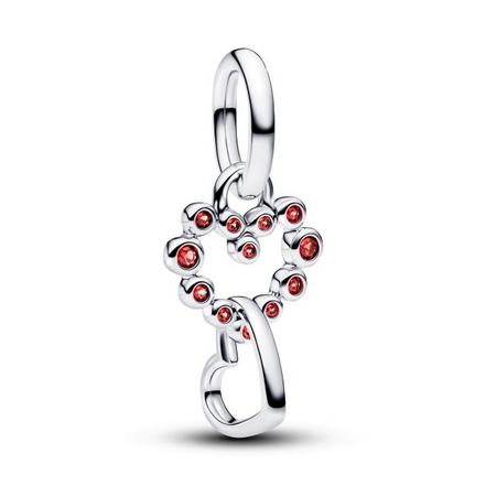 Pandora Moments Connected Hearts And Red Stones Dangle Charm