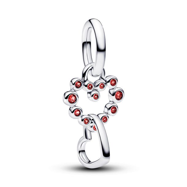 Pandora Moments Connected Hearts And Red Stones Dangle Charm