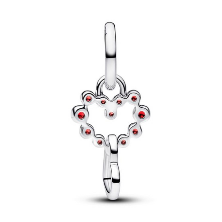 Pandora Moments Connected Hearts And Red Stones Dangle Charm