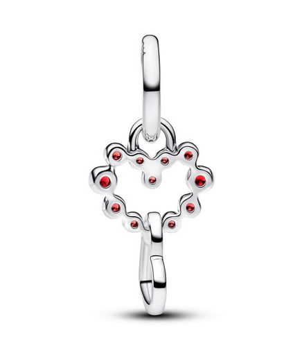 Pandora Moments Connected Hearts And Red Stones Dangle Charm