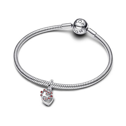 Pandora Moments Connected Hearts And Red Stones Dangle Charm