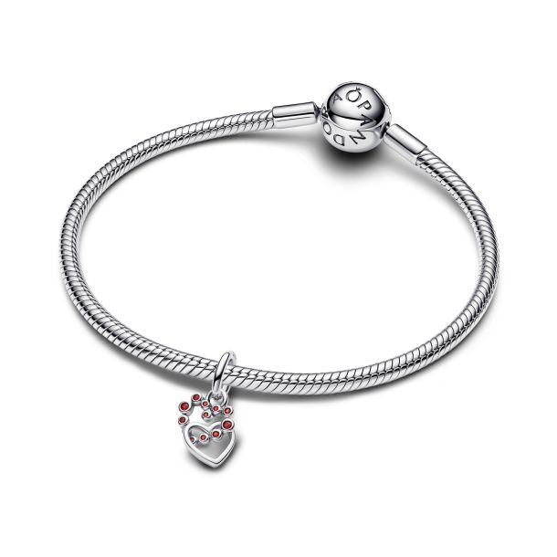 Pandora Moments Connected Hearts And Red Stones Dangle Charm