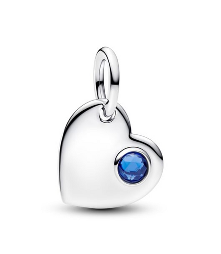 Pandora Moments Silver September Engravable Heart Blue Stone Dangle Charm
