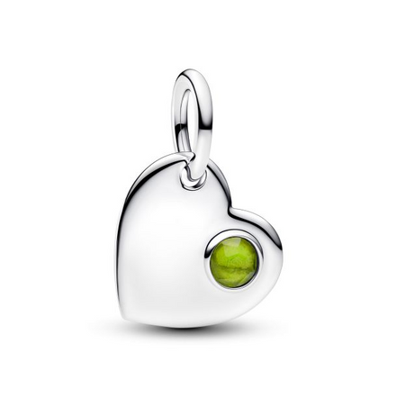 Pandora Moments Siver August Engravable Heart Spring Green Stone Dangle Charm
