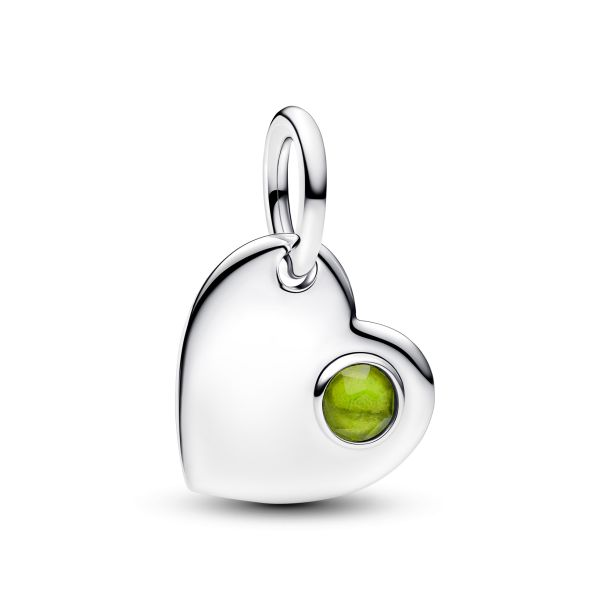 Pandora Moments Siver August Engravable Heart Spring Green Stone Dangle Charm