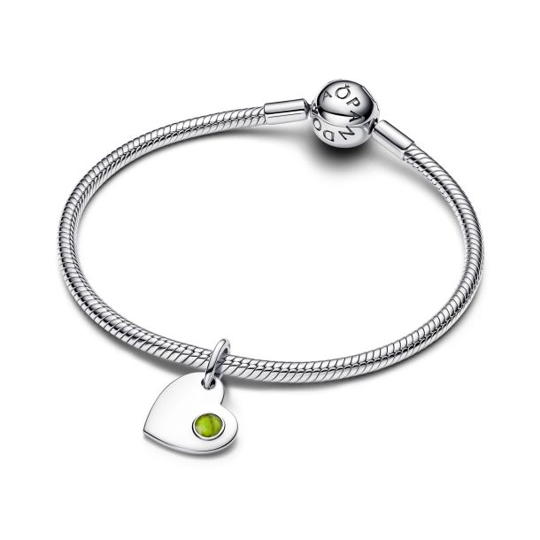 Pandora Moments Siver August Engravable Heart Spring Green Stone Dangle Charm