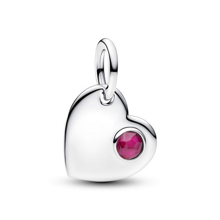 Pandora Moments Silver July Engravable Heart True Red Stone Dangle Charm