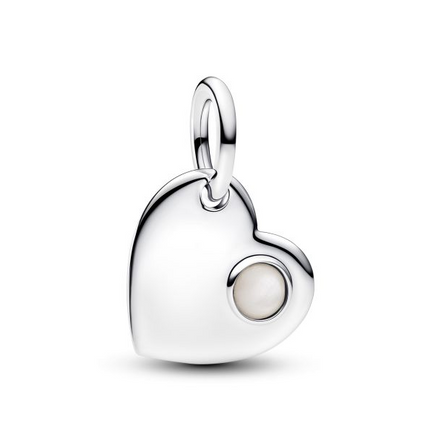 Pandora Moments Silver June Engravable Heart White Stone Dangle Charm