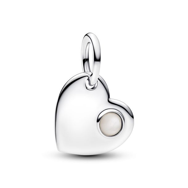 Pandora Moments Silver June Engravable Heart White Stone Dangle Charm