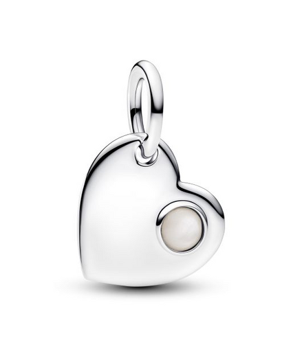 Pandora Moments Silver June Engravable Heart White Stone Dangle Charm
