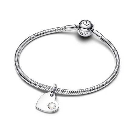 Pandora Moments Silver June Engravable Heart White Stone Dangle Charm