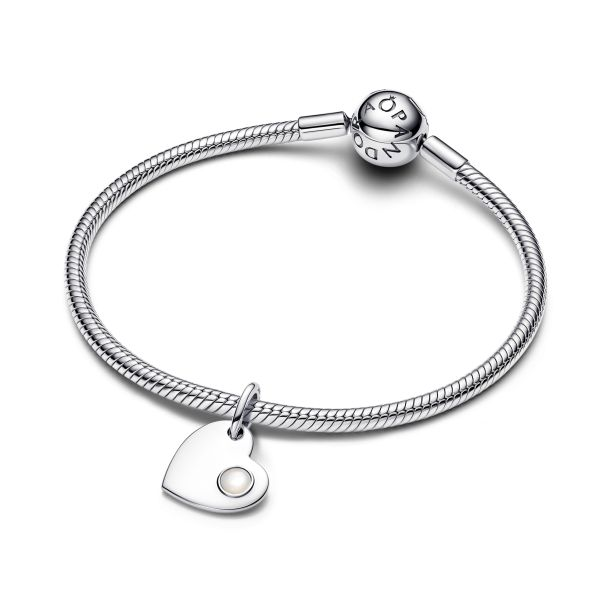 Pandora Moments Silver June Engravable Heart White Stone Dangle Charm