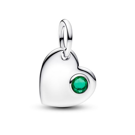 Pandora Moments May Engravable Heart Green Stone Dangle Charm