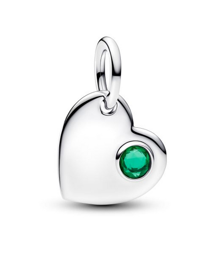 Pandora Moments Silver May Engravable Heart Green Stone Dangle Charm