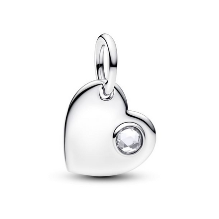 Pandora Moments April Engravable Heart Clear Stone Dangle Charm