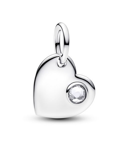 Pandora Moments April Engravable Heart Clear Stone Dangle Charm