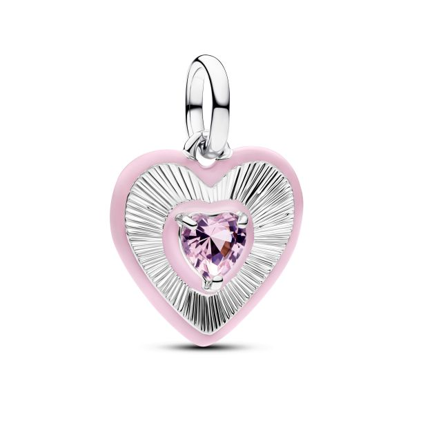 Pandora ME/Moments Silver Radiating Pink Heart Medallion Charm