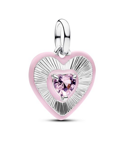 Pandora ME/Moments Silver Radiating Pink Heart Medallion Charm