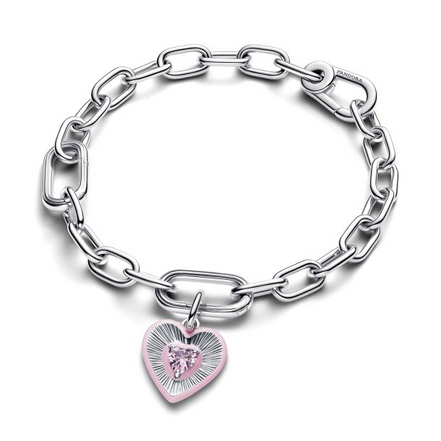 Pandora ME/Moments Silver Radiating Pink Heart Medallion Charm