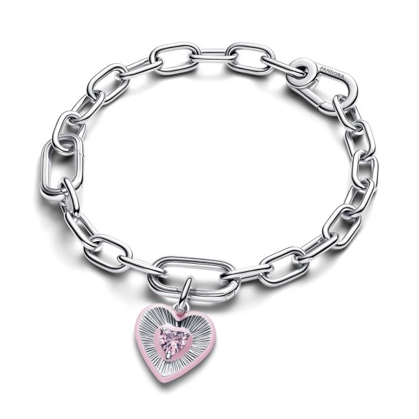 Pandora ME/Moments Silver Radiating Pink Heart Medallion Charm