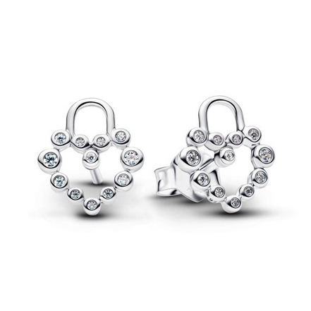 Pandora Signature Sparkling Heart Padlock Stud Earrings