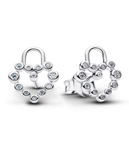 Pandora Signature Sparkling Heart Padlock Stud Earrings