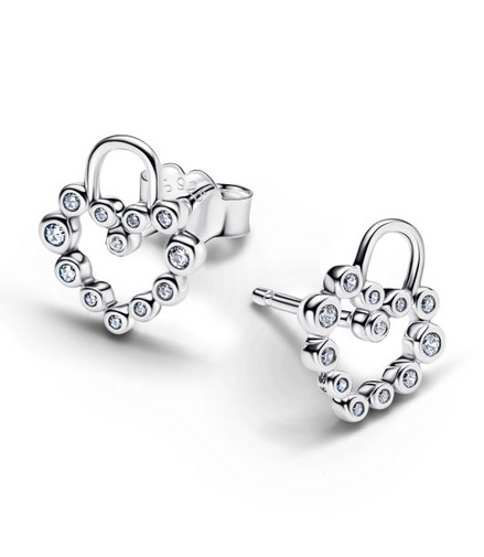 Pandora Signature Sparkling Heart Padlock Stud Earrings